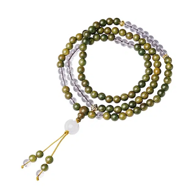 宣华意 新中式复古简约典雅大方奶香檀木文玩佛珠 有钱花 暴富 好运连连 多圈叠戴 绿檀 木作手串 女款