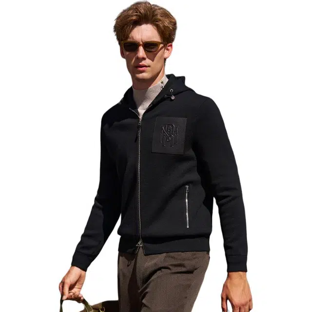 布先生 羊毛连帽外套开衫常规标准休闲风夹克 男款