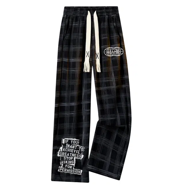 阿凡迪 美式街头复古字母系带垂感舒适阔腿休闲裤 男女同款