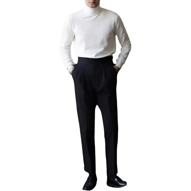 大格子与黑猫 [三色]英伦套头百搭打底衫秋冬季弹力抗起球男士高领 针织衫 男款