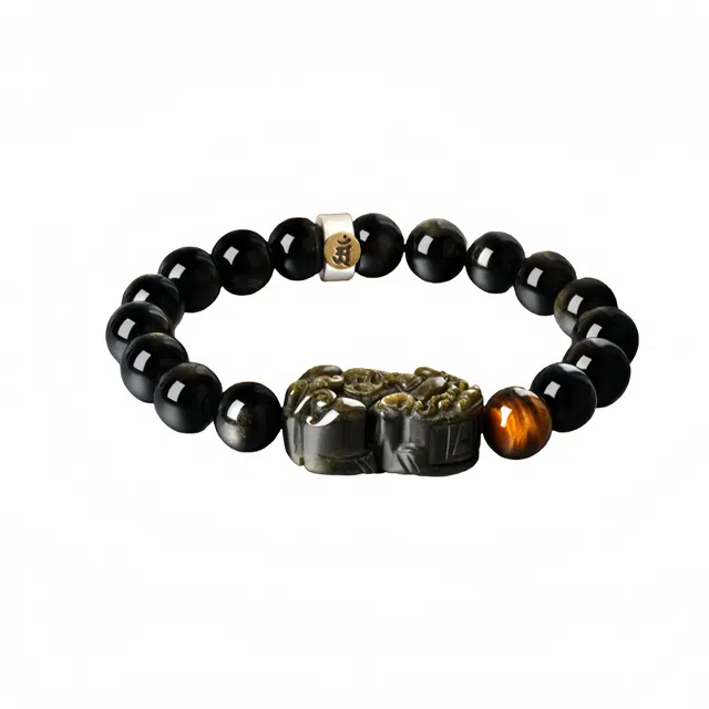 仙园韵 多才多亿新中式国潮复古招财纳福潮流开运#好运 黑曜石 手串 男款