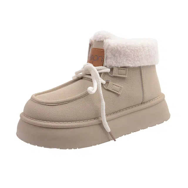 拾伍象 加绒加厚外穿棉鞋内增高休闲保暖短靴 短筒 厚底雪地靴 女