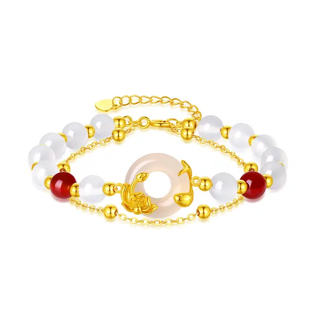 福润莱 鱼戏莲花新中式精致轻奢小众简约大方设计高级感 甜美小清新 #好运 玉髓 手链 男女同款情侣款