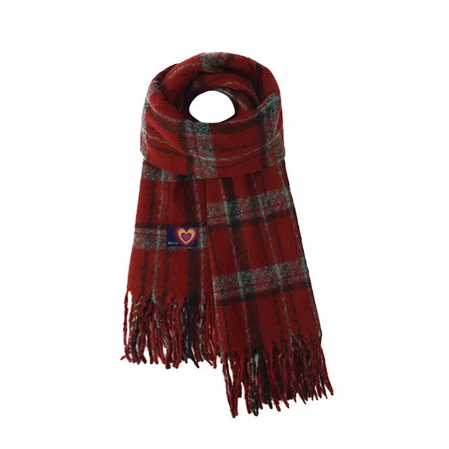 红豆 韩版复古格子百搭保暖 涤纶 绒线围巾 男女同款情侣款
