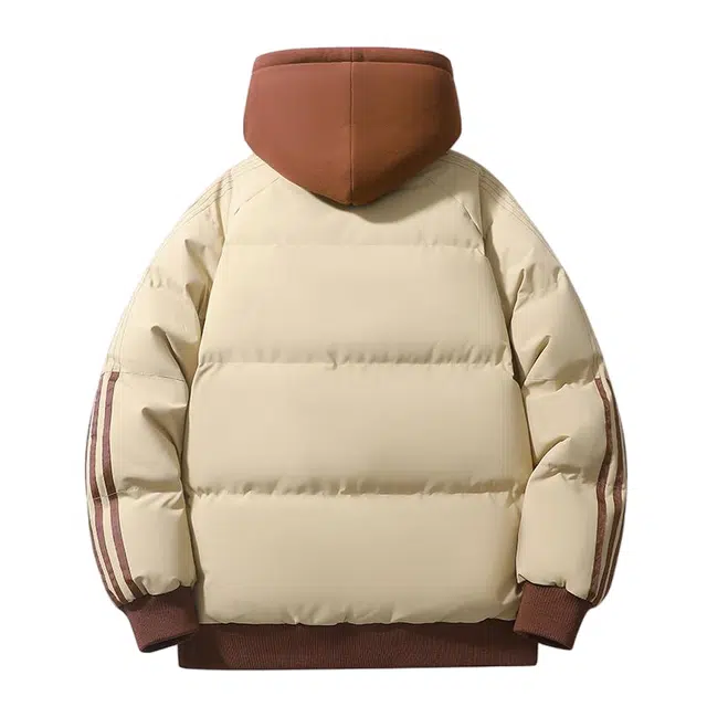 棉基因 春秋季连帽假两件侧边条纹防寒优质棉拉链棒球服高个子小个子日系男简约潮流美式高街工装风青少年职场通勤学院棉衣外套 男女同款