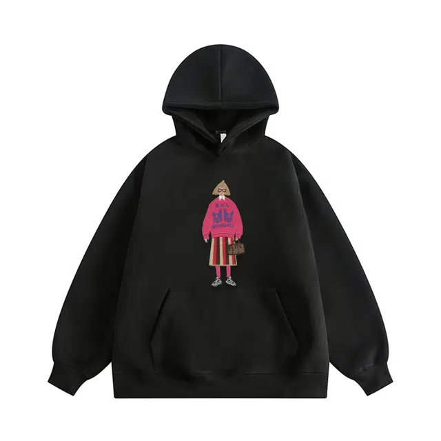 范索米 秋款  刺绣女孩宽松休闲百搭落肩连帽卫衣情侣 男女同款