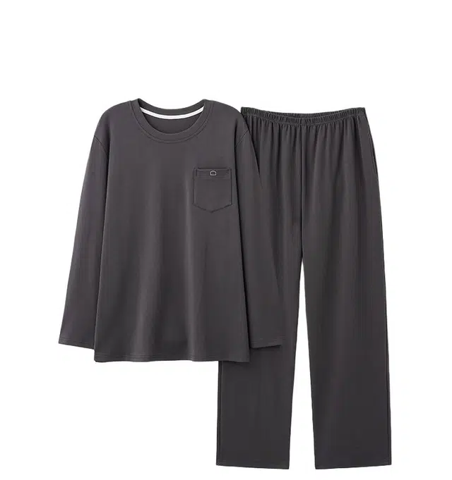 图兰朵 裸感亲肤透气宽松简约套头时尚纯色家居服休闲长袖长裤可外穿睡衣套装 男款