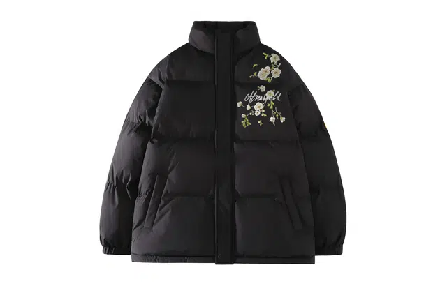 宜而爽 美式街头复古户外运动国潮仿刺绣花卉字母印花宽松休闲运动加厚保暖立领防风棉衣面包服外套日常通勤百搭棉服 男女同款