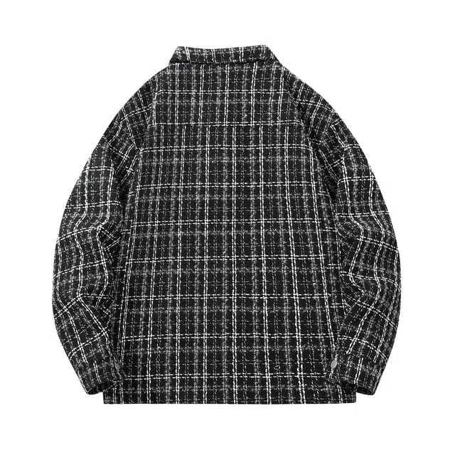 萌芽熊 美式高街系列格子色织提花复古小香风情侣工装衬衫式外套宽松个性百搭潮流学院风开衫时尚夹克 男女同款