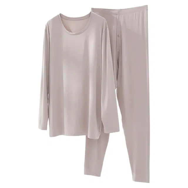 潞优野 高级感莫代尔蚕丝舒适无痕打底秋衣秋裤秋冬季百搭贴身弹力保暖套装 男款