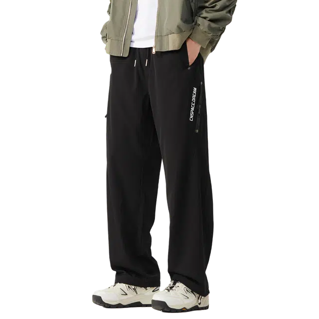 中国航天 户外运动百搭设计感纯色机能风登山露营徒步防风防水美式高街潮牌字母复古宽松直筒阔腿休闲裤 男女同款