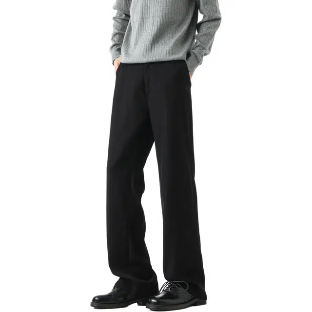 图兰朵 日系复古高街基础宽松纯色简约纽扣拉链设计高级感微喇弯刀中腰显高显瘦柔软舒适亲肤透气垂感免熨烫通勤直筒休闲西装裤 男女同款