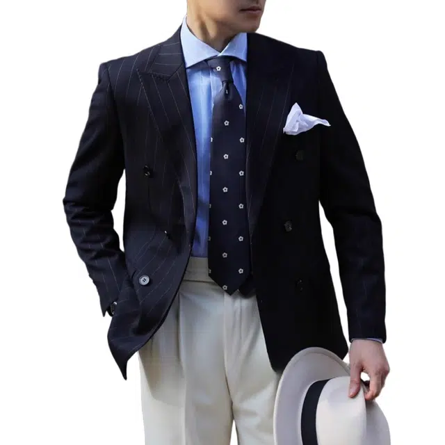 大格子与黑猫 英伦经典双排扣复古雅痞绅士老钱风上班商务通勤结婚修身外套 西装 男款