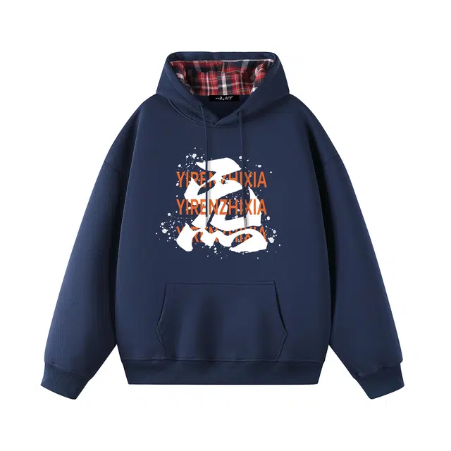 一人之下 美式高街休闲运动日常通勤复古品牌印花设计无性别主义宽松时尚百搭街头风落肩垂感潮流舒适情侣款户外连帽套头长袖卫衣 男女同款