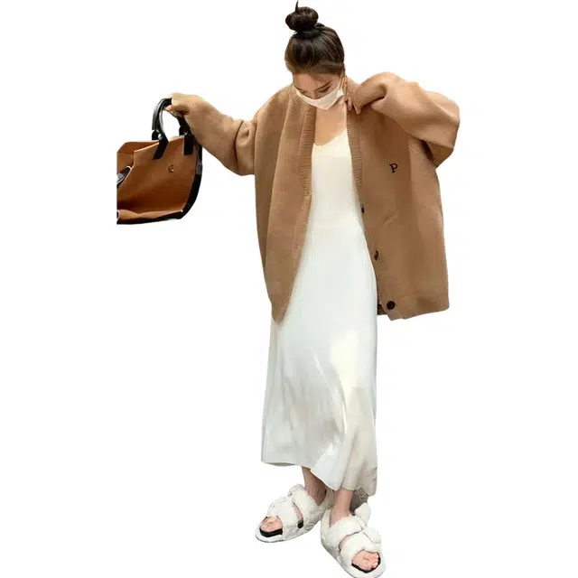 纤丝鸟 简约复古时尚韩系宽松中长款显瘦设计舒适百搭针织衫 女款