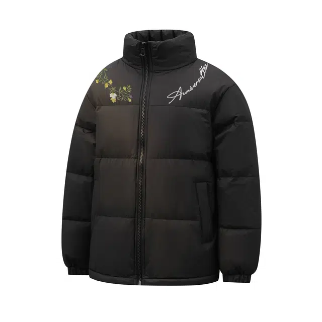 物质公式 美式高街复古仿万针刺绣植物花卉字母印花小众设计感加绒加厚外套宽松百搭休闲正肩潮流户外防风抗寒立领不臃肿面包棉服 男女同款