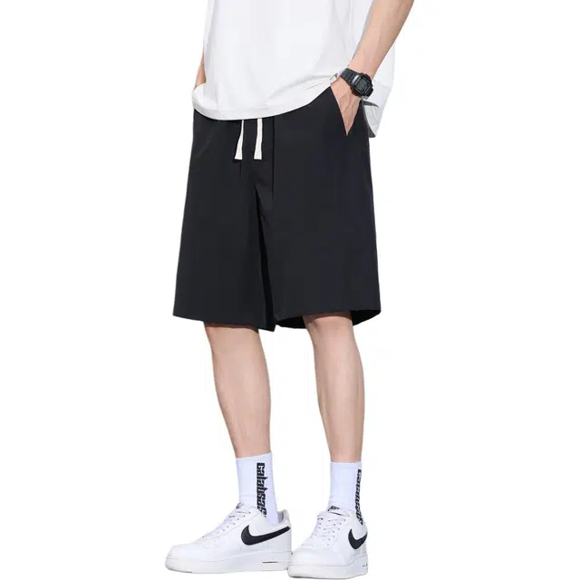 瑞梵帝斯 潮牌宽松百搭速干柔软舒适时尚凉感透气运动三角标五分裤休闲短裤 男款