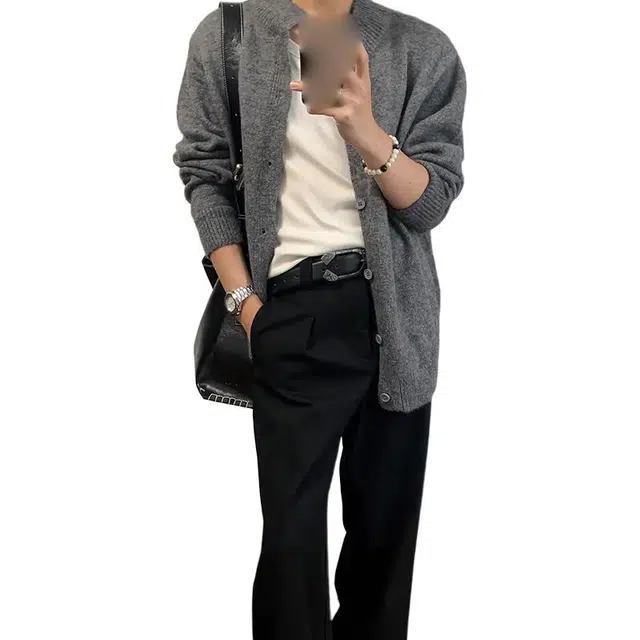 黑马漫画 美式复古半高领上衣开衫男秋季高级感针织衫 男女同款