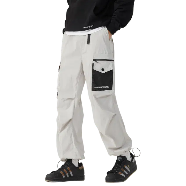 中国航天 美式高街满天星创意设计基础款校园风户外通勤个性抽绳宽松阔腿直筒垂感针织裤休闲裤 男女同款