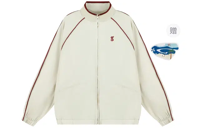 港仔文艺男 反光条纹撞色立领美式复古上衣开衫插肩休闲运动简约百搭宽松夹克外套 男女同款