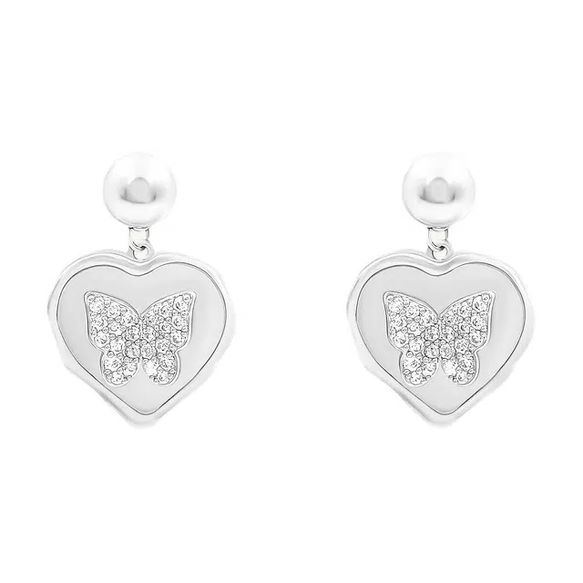 铂思亚 爱心蝴蝶 铜合金 耳钉 女款