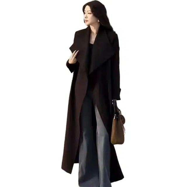 纤丝鸟 高级感长款过膝外套时尚气质百搭宽松大衣 女款