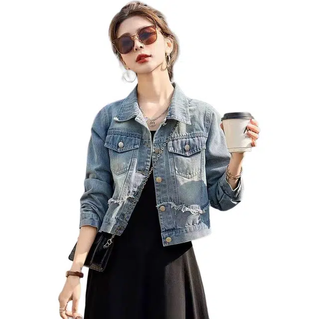 邦固依品 美式复古女短款春秋款小个子洋气设计感夹克上衣牛仔外套 女款