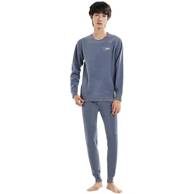 宜而爽 内里厚绒穿衣无凉感初中高中学生加绒加厚秋衣秋裤冬季防寒青少年男孩基础款式柔软亲肤舒适百搭保暖内衣套装 男款