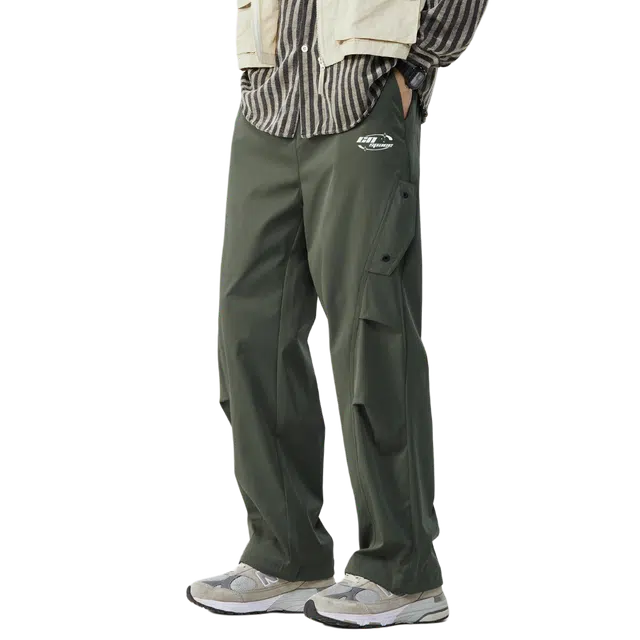 中国航天 户外跑步篮球卫裤日常基础款手工褶皱设计系带中腰宽松直筒百搭纯色休闲裤 男女同款