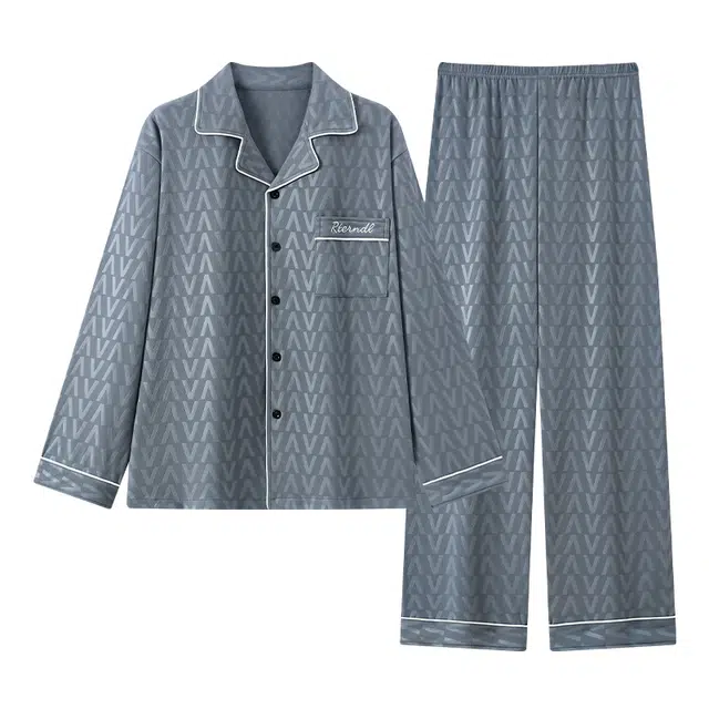 静英鸾 翻领休闲简约时尚字母柔软舒适可外穿家居服睡衣套装 男款