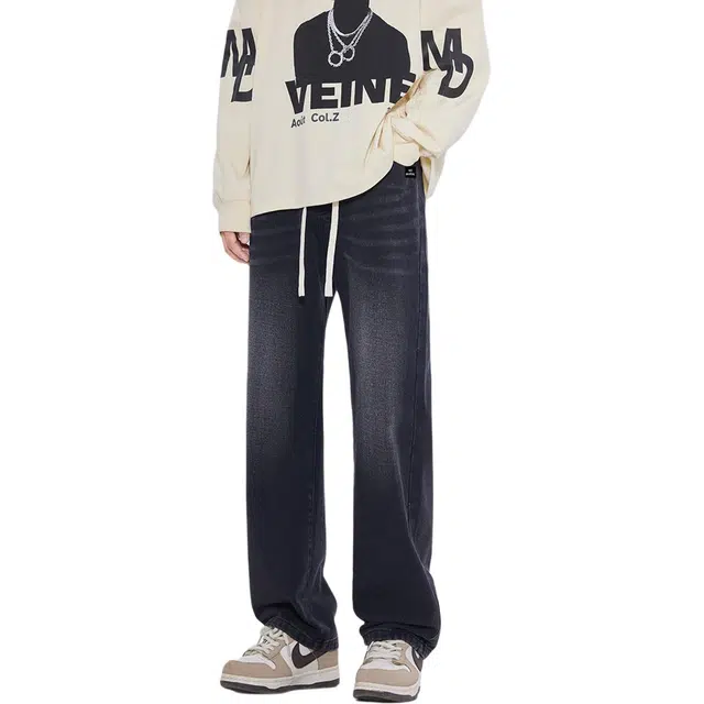 法文箱子 复古高街直筒休闲长裤怀旧水洗秋冬常规潮流百搭牛仔裤 男款