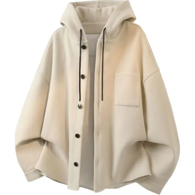 颂希尔 连帽宽松呢料外套时尚百搭休闲简约学院风慵懒随性夹克 男女同款