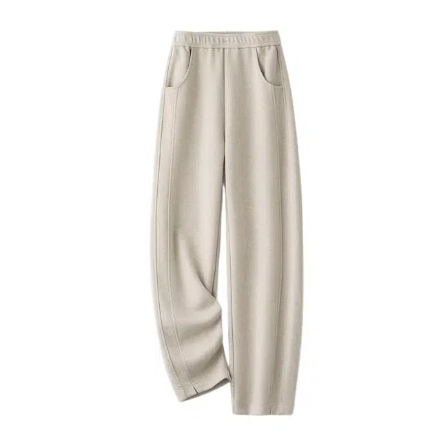 佐塞斯 高端品质轻奢羊毛人字纹加厚香蕉裤女冬季松紧腰直筒裤显瘦裤休闲裤 女款