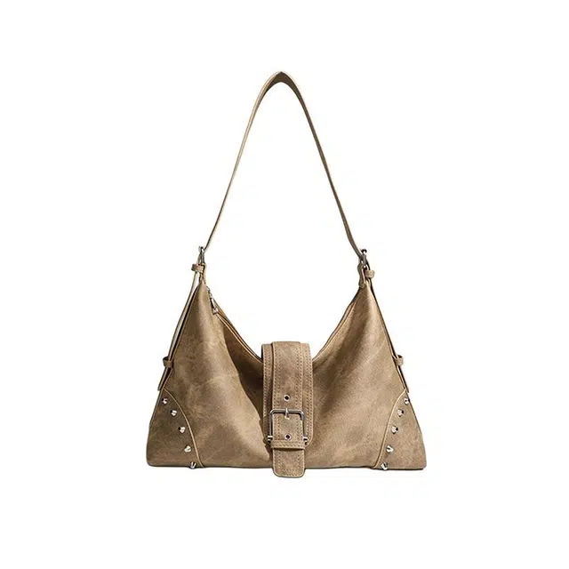 老人头 小众设计美拉德质感慵懒风大容量通勤休闲上学 合成革 单肩包 常规 女款 卡其色