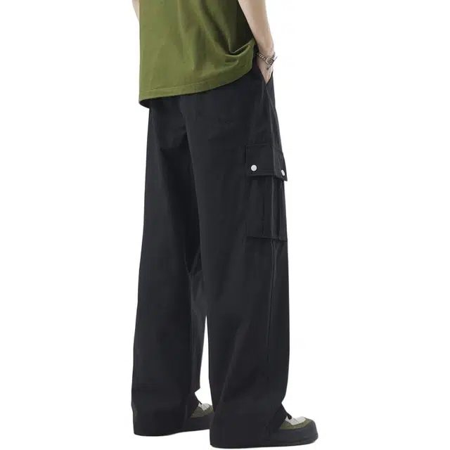 协协乐 纯棉高街机能风拼接氛围感战术裤秋冬季美式潮牌宽松直筒阔腿垂坠感青少年弹力抽绳痞帅百搭休闲运动长裤工装裤 男款