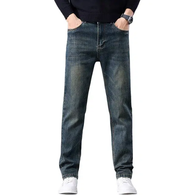 潮人榜 美式轻商务高端秋冬季百搭潮牌中腰显瘦休闲长裤子修身弹力直筒小脚牛仔裤 男款