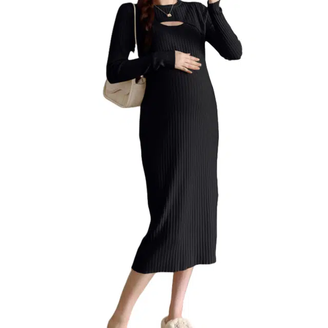 纤丝鸟 时尚优雅气质舒适百搭小香风套装开衫中长款裙子长袖连衣裙 女款