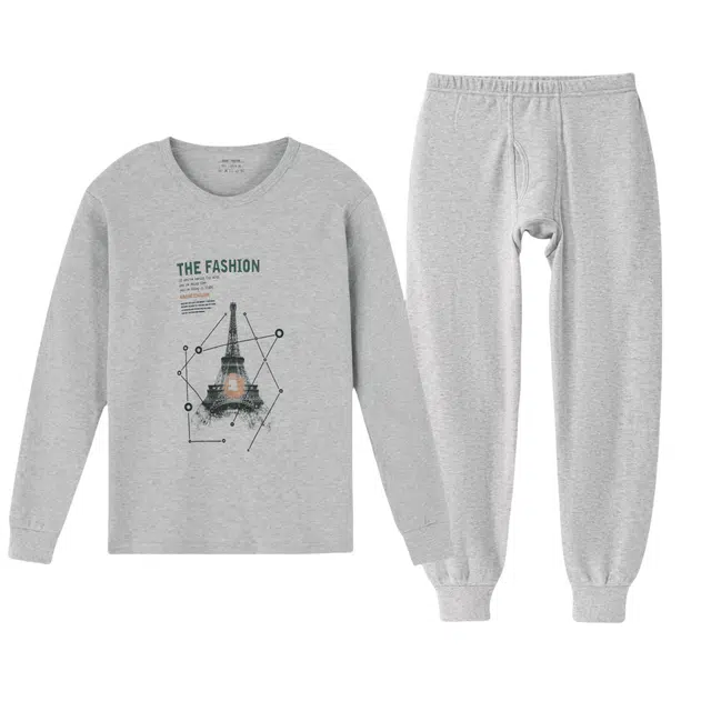 宜而爽 青少年纯棉舒适亲肤柔软休闲时尚百搭潮流个性保暖套装 男款