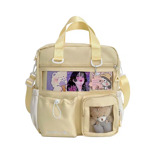 南潇湘 时尚简约透明层百搭初高中大学生上课百搭多功能斜挎包 涤纶 单肩手提包 女款 黄色/卡其色/黑色/蓝色/绿色