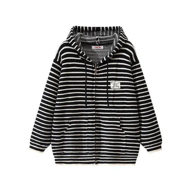 红蜻蜓 百搭休闲合身慵懒连帽拉链针织衫外套 男女同款