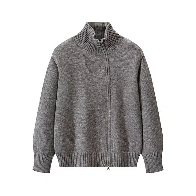 红蜻蜓 百搭休闲合身慵懒高领拉链外搭针织衫外套 男女同款