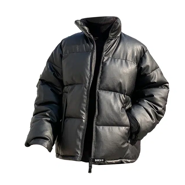 巴塞罗那足球俱乐部 美式复古纯色亮面基础款百搭面包服嘻哈街头格子感耐磨拉链宽松休闲加厚保暖防寒立领皮外套棉服 男女同款