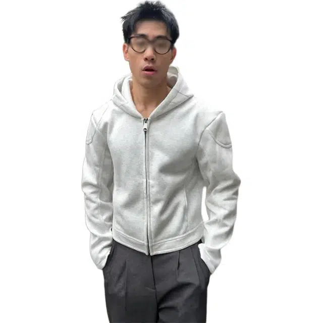 黑马漫画 美式正肩硬挺开衫上衣男款秋季短款外套修身卫衣 男女同款