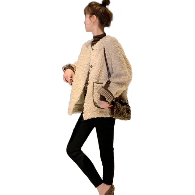 纤丝鸟 简约学院风休闲韩系宽松短款甜美小香风针织衫 女款