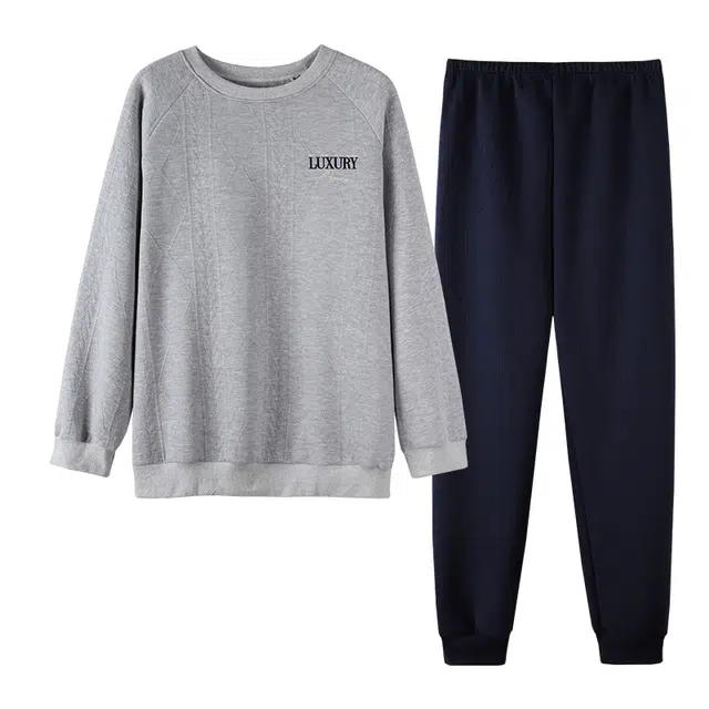 莫代尔 个性时尚百搭简约圆领套头舒适柔软细腻宽松无束缚可外穿的家居服睡衣套装 男款