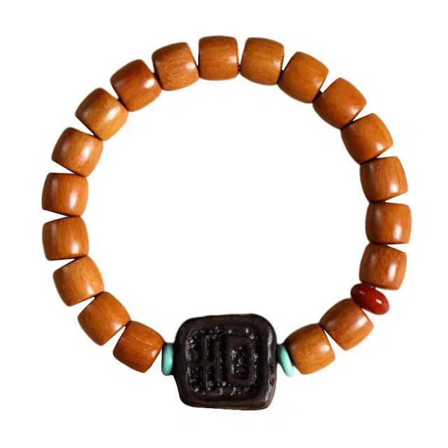 琛宬 【大吉大利串珠】新中式国风纳福平安纳福文玩转运佛珠复古国潮高级感气质小众时尚百搭桶珠#好运 桃木 木作手串 男女同款情侣款