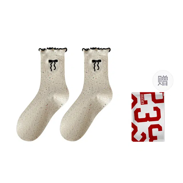 二三二三 高弹袜口花边文艺舒适亲肤袜子吸汗居家百搭堆堆袜透气柔软休闲排汗学院蝴蝶结波点少女心堆堆袜中筒袜 女款