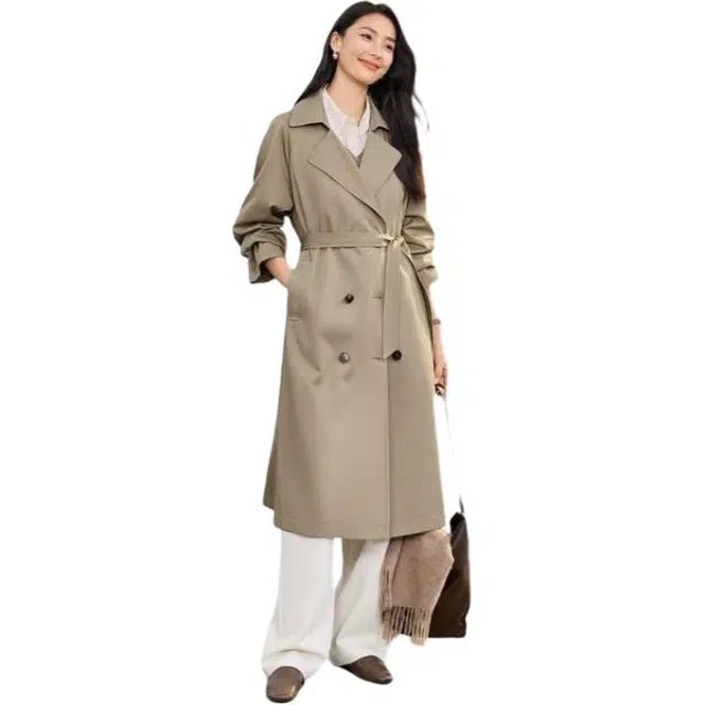 佐塞斯 高端品质轻奢高智巴恩风长绒棉双排扣女秋冬季百搭收腰长款外套风衣 女款