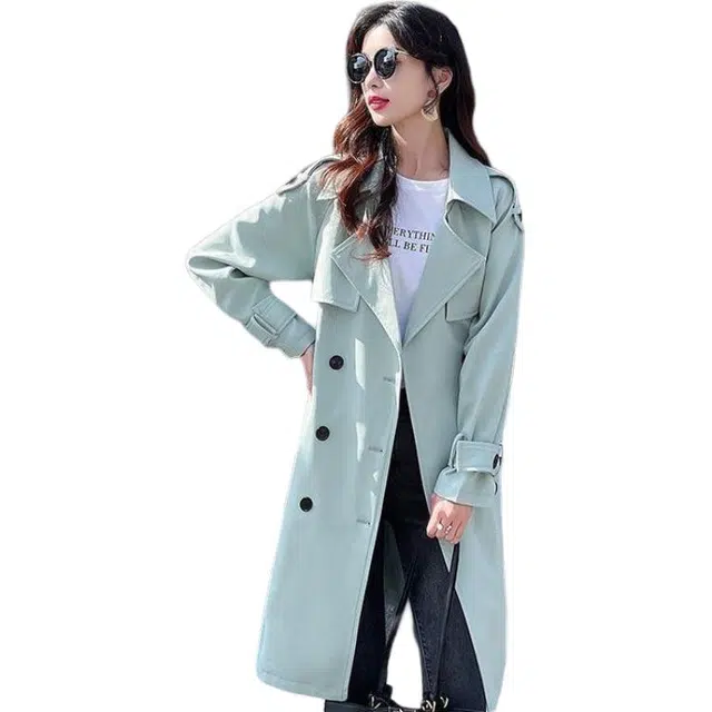 纤丝鸟 时尚气质利落有型英伦风外套中长款经典纯色大衣 女款