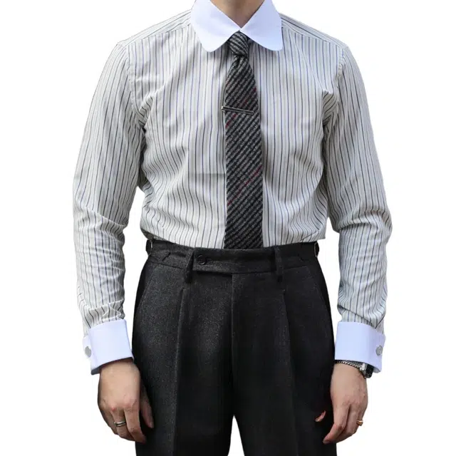 大格子与黑猫 百搭修身潮流长袖衬衫 男款